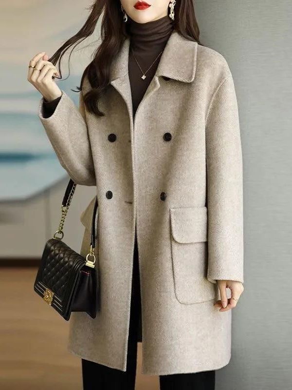Casaco de Lã Estiloso de Compr - Wool Coat Peacoat avaliação e preço