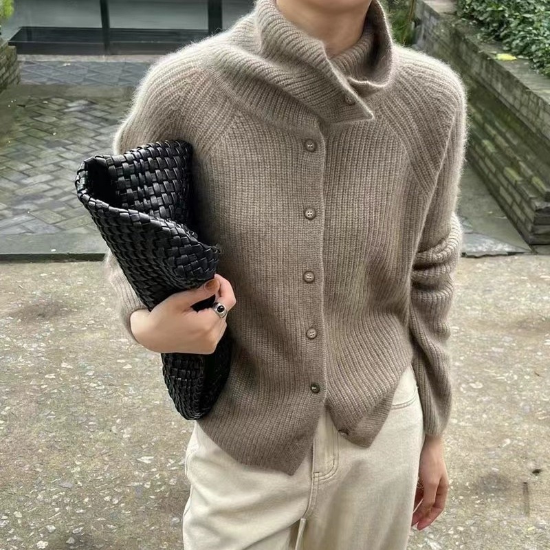 Cardigan de gola alta feminino - Wool Coat Peacoat avaliação e preço